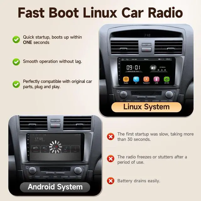 Alt view image 3 of 7 - Linux Car Radio for Toyota Camry 2006 2007 2008 2009 2010 2011 | Fast Boot Wireless CarPlay & Android Auto, 9 inch Touch Screen for Toyota Camry Bluetooth FM 1280P Backup Camera SWC