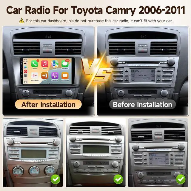 Alt view image 2 of 7 - Linux Car Radio for Toyota Camry 2006 2007 2008 2009 2010 2011 | Fast Boot Wireless CarPlay & Android Auto, 9 inch Touch Screen for Toyota Camry Bluetooth FM 1280P Backup Camera SWC