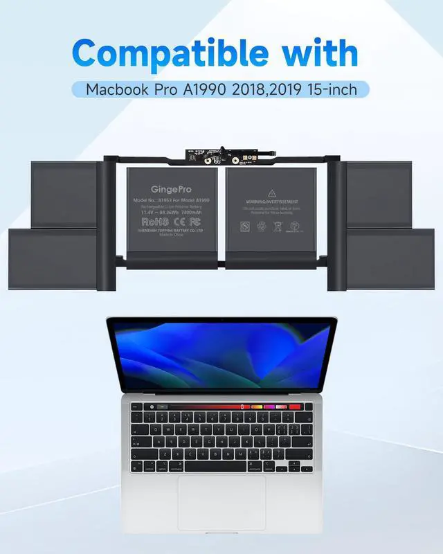 Alt view image 2 of 6 - Replacement Battery for MacBook Pro A1990, 15-Inch, 2018-2019 | Replaces battery: A1953, 11.4V 7400mAh 84.36Wh, up to 1000 cycles, 5 screwdrivers, tool kit, installation guide