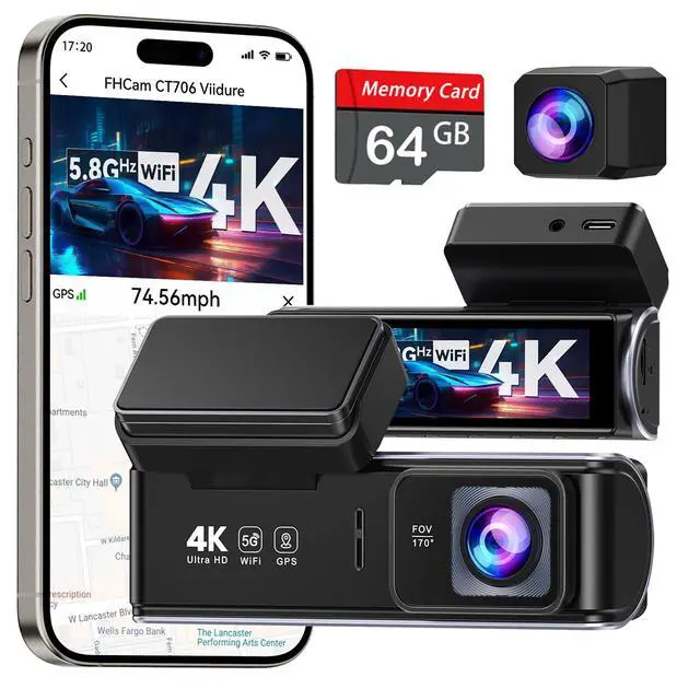 Main image of UVVlO Dash Cam Front and Rear - 2026 Upgrade 4k/2k FHD Dash Camera for Cars - 3.59" lPS Display Dual Dashcam w/Free 64GB Card, 5.8GHz WiFi, GPS, Emergency Lock, WDR, Night Vision, 24H Parking Mode