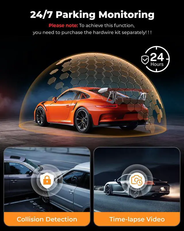 Alt view image 4 of 7 - UVVlO Dash Cam Front and Rear - 2026 Upgrade 4k/2k FHD Dash Camera for Cars - 3.59" lPS Display Dual Dashcam w/Free 64GB Card, 5.8GHz WiFi, GPS, Emergency Lock, WDR, Night Vision, 24H Parking Mode