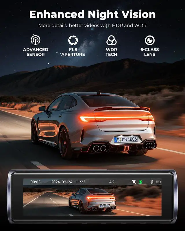 Alt view image 5 of 7 - UVVlO Dash Cam Front and Rear - 2026 Upgrade 4k/2k FHD Dash Camera for Cars - 3.59" lPS Display Dual Dashcam w/Free 64GB Card, 5.8GHz WiFi, GPS, Emergency Lock, WDR, Night Vision, 24H Parking Mode