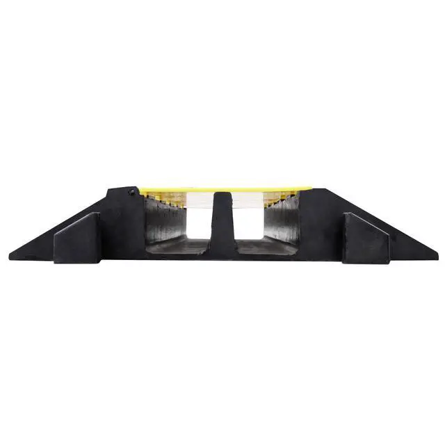 Alt view image 4 of 5 - 3.37 Inch Pipe and Hose Ramp Traffic Wire Cable Protector 2 Channel Cord Cover 24,000 lbs per Axle - Rubber Black Base/Yellow Lid