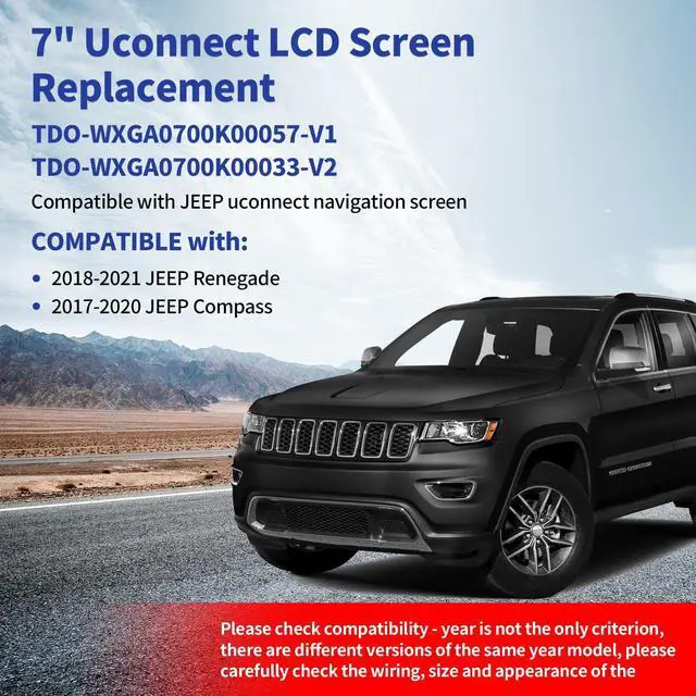 Alt view image 3 of 7 - Uconnect LCD Screen and Digitizer Replacement for 2020-2017 Jeep Compass Radio Touch Screen OEM Navigation System, Touchscreen Display for 2018-2021Jeep Renegade TDO-WXGA0700K00033-V2-V1