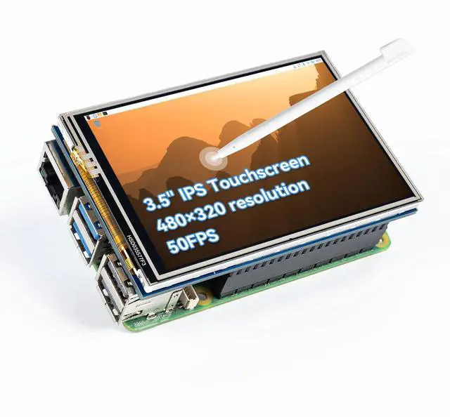 Main image of 3.5 Inch 480x320 Touch Screen IPS LCD SPI Display Monitor with Stylus for Raspberry Pi 5/4B/Pironman 5/Max, 50 FPS, 65K Colors, 40pin, Trixie, Ubuntu, Kali Linux, RetroPie