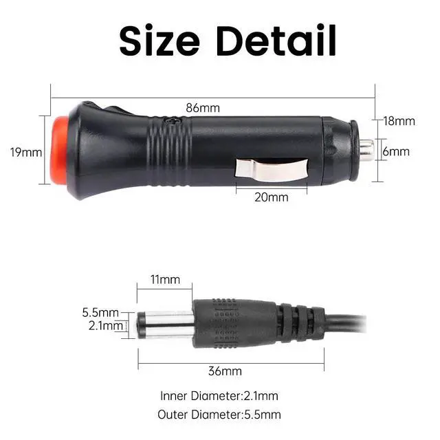 Alt view image 2 of 6 - 12V Car Cig. Lighter Charger Cord with Test Cable, DC Plug Adapter and Power Extension Cable for Backup Camera, Monitor, DVR, DVD, Bluetooth Speaker, GPS, Laptop
