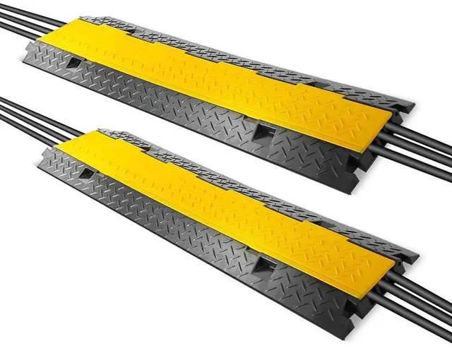 Main image of Ramp-3 Channel Rubber Floor Cord Concealer-Heavy Duty Cable Protector Wire/Hose/Pipe Hider Driveway Protective Covering Armor PCBLCO105X2 (Pair), One Size, Black and Yellow