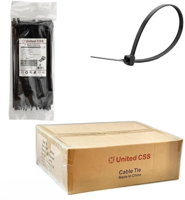 Main image of Cable Zip Ties 8 Inch Black, 10000 Pcs, 40 Lbs Tensile Strength, Self-locking UV Resistant Plastic Nylon Wire Ties, for Indoor and Outdoor Use, by (8" Black 40lb 10000pcs)
