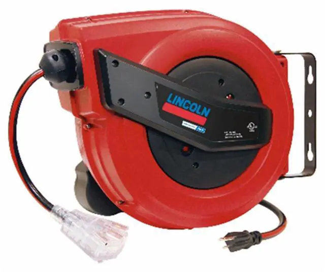 Main image of 91039 60' Tri-tap Electric Power Cord Reel, 12/3 SJTOW, Grease, Oil and Weather Resistant, Magnetic Brake, Auto-guide Rewind Mechanism, Overload Protection, Power Indicator Lights, Red/Black