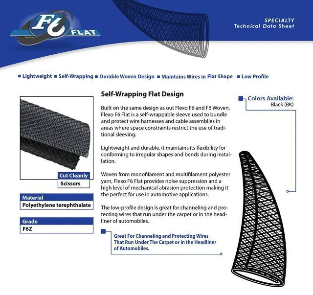Alt view image 2 of 4 - 1.75" F6 Flat Braided Wrap Around Sleeving Flexible Mesh Cable Protector Wire Cover - 50 Feet - Black