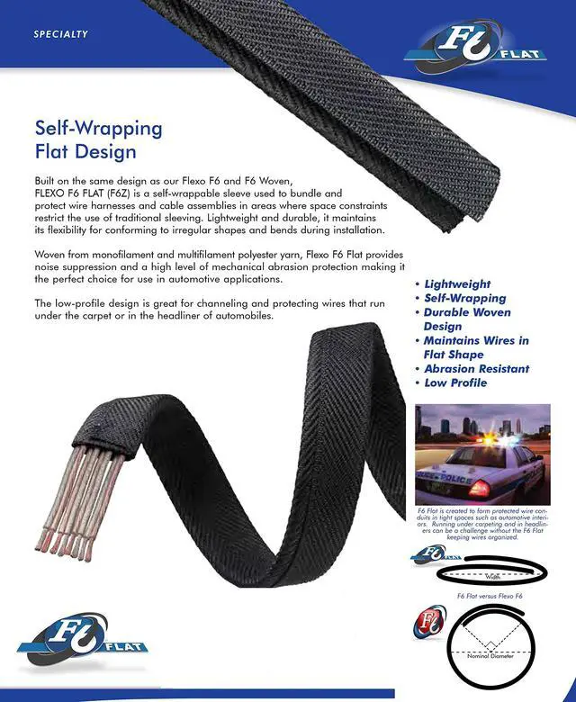 Alt view image 3 of 4 - 1.75" F6 Flat Braided Wrap Around Sleeving Flexible Mesh Cable Protector Wire Cover - 50 Feet - Black