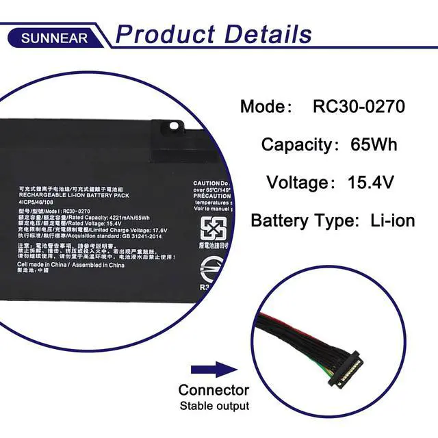Alt view image 2 of 6 - RC30-0270 RZ09-0300 Battery for Razer Blade 15 Base 2018 2019 RTX | 15.4V 65Wh; Replacement for Razer Blade 15 GTX 1060/RTX 2060 2070 RZ09-02705E75 RZ09-02705E76 RZ09-03009E97 RZ09-03006E92