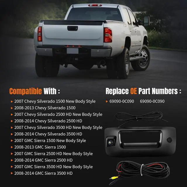 Alt view image 4 of 7 - Tailgate Handle Backup Camera for Chevy Silverado & GMC Sierra | 2007-2014 Night Vision Wide-angle Waterproof Rear View Camera Tail gate Handle Key Hole OE# 22755305