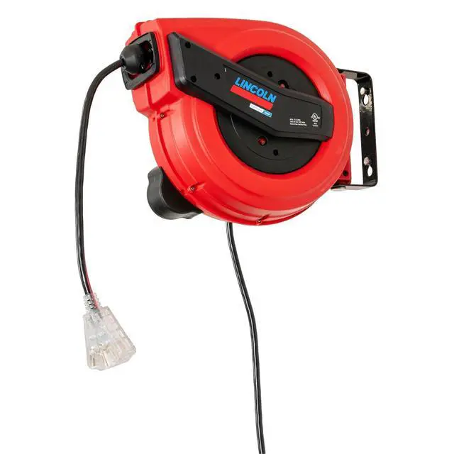 Alt view image 2 of 7 - 91039 60' Tri-tap Electric Power Cord Reel, 12/3 SJTOW, Grease, Oil and Weather Resistant, Magnetic Brake, Auto-guide Rewind Mechanism, Overload Protection, Power Indicator Lights, Red/Black