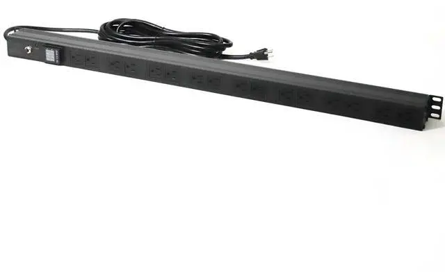 Main image of Metered PDU 16-Outlet NEMA 5-15R, 120V 15A 15ft Cord 0U Vertical Metal Rack-Mount Power Strip, 36", Black Aluminium Alloy Overload Protection Voltage & Current Meter