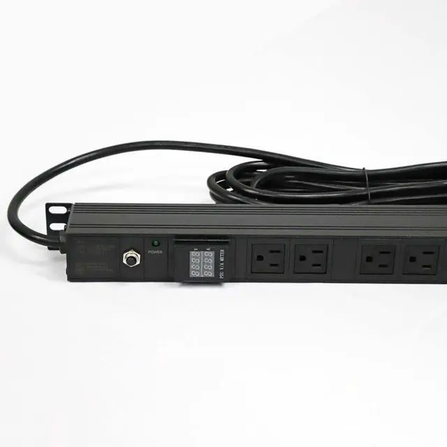 Alt view image 3 of 7 - Metered PDU 16-Outlet NEMA 5-15R, 120V 15A 15ft Cord 0U Vertical Metal Rack-Mount Power Strip, 36", Black Aluminium Alloy Overload Protection Voltage & Current Meter