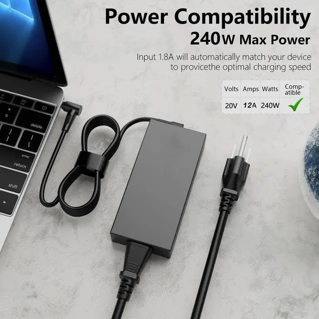 Alt view image 5 of 5 - 240W Charger fit for Asus Zephyrus G14 G15 G16 M16, TUF F17 F15 A17 A15 | Zephyrus GA401 GA402 GA503 GU603, TUF FA506 FA507 FX507 FX505 FX506 FA706 FX706 FX707 A20-240P1A Power Adapter
