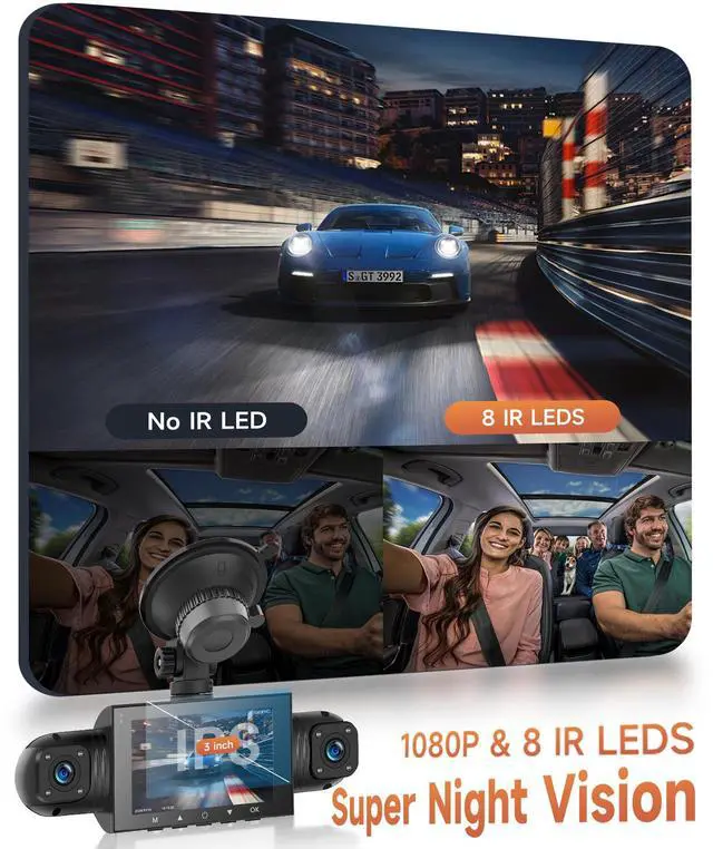 Alt view image 3 of 7 - 4 Channel Dash Cam Front and Rear Inside Left Right, 360 Degree View Dash Camera for Cars, 1080P Front + 3 Cameras, Night Vision, Loop Recording, G-Sensor, 24/7 Parking Monitor
