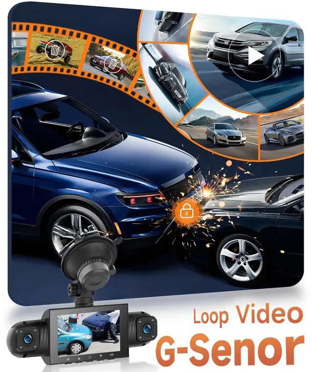 Alt view image 4 of 7 - 4 Channel Dash Cam Front and Rear Inside Left Right, 360 Degree View Dash Camera for Cars, 1080P Front + 3 Cameras, Night Vision, Loop Recording, G-Sensor, 24/7 Parking Monitor