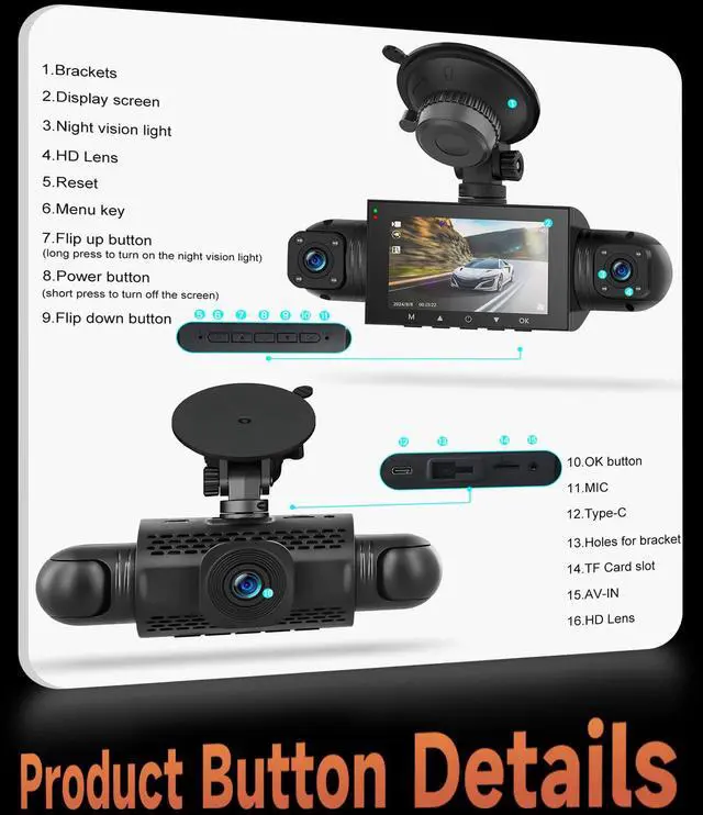 Alt view image 7 of 7 - 4 Channel Dash Cam Front and Rear Inside Left Right, 360 Degree View Dash Camera for Cars, 1080P Front + 3 Cameras, Night Vision, Loop Recording, G-Sensor, 24/7 Parking Monitor