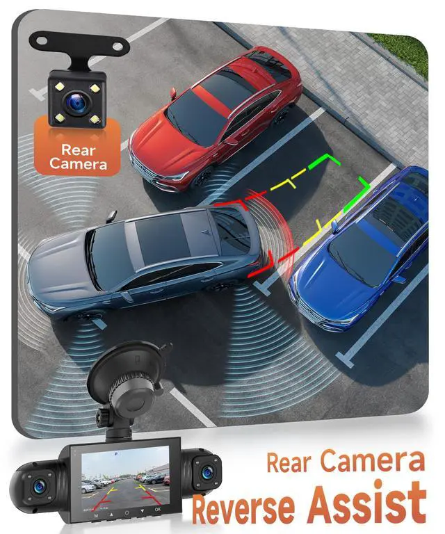 Alt view image 6 of 7 - 4 Channel Dash Cam Front and Rear Inside Left Right, 360 Degree View Dash Camera for Cars, 1080P Front + 3 Cameras, Night Vision, Loop Recording, G-Sensor, 24/7 Parking Monitor