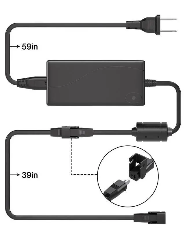 Alt view image 7 of 7 - Recliner Power Supply, AC/DC Switching Power Supply Transformer 2-pin 29V 2A Adapter with Extension Cord for Lift Chair or Power Recliner Limoss OKIN