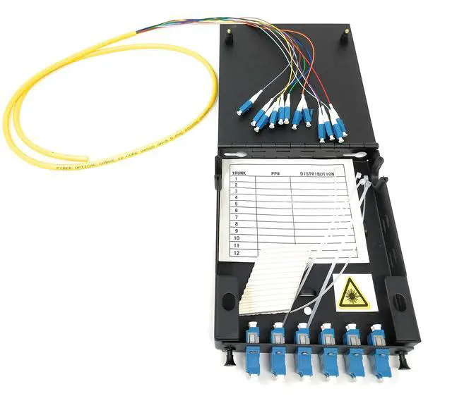Alt view image 2 of 5 - 12 Port Wall Mount Fiber Enclosure with Splicing Module Singlemode LC-UPC Kit (Includes a 1 Meter 12 Strand LC-UPC Pigtail and 6 Port Duplex LGX Loaded Panel