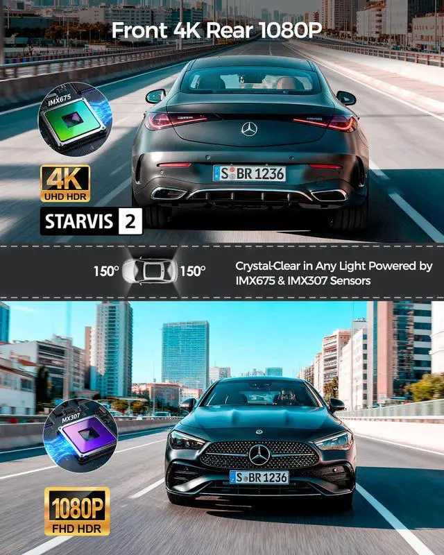 Alt view image 4 of 7 - 4K Dash Cam Front and Rear,STARVIS 2 HDR Dash Camera for Car | 4 Inch Touch Screen Dashcam with Free 64GB Card, GPS, 5G WiFi, Loop Recording, 24H Parking Mode, G-Sensor, Voice Control