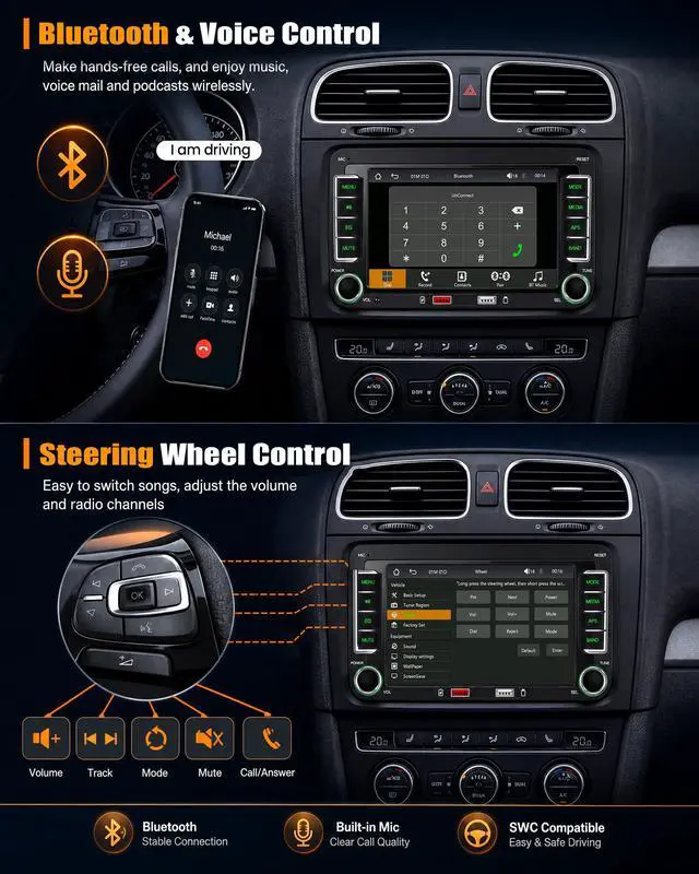 Alt view image 5 of 7 - Car Stereo Radio for VW Passat Golf 5 6 Tiguan Jetta Caddy Touran Seat Sharan Wireless Apple CarPlay Android Auto 7 Inch HD Touch Screen Bluetooth FM/AM Mirror Link EQ USB SWC Backup Camera