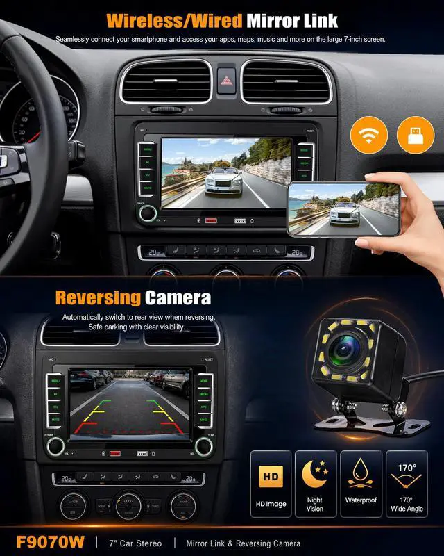 Alt view image 7 of 7 - Car Stereo Radio for VW Passat Golf 5 6 Tiguan Jetta Caddy Touran Seat Sharan Wireless Apple CarPlay Android Auto 7 Inch HD Touch Screen Bluetooth FM/AM Mirror Link EQ USB SWC Backup Camera