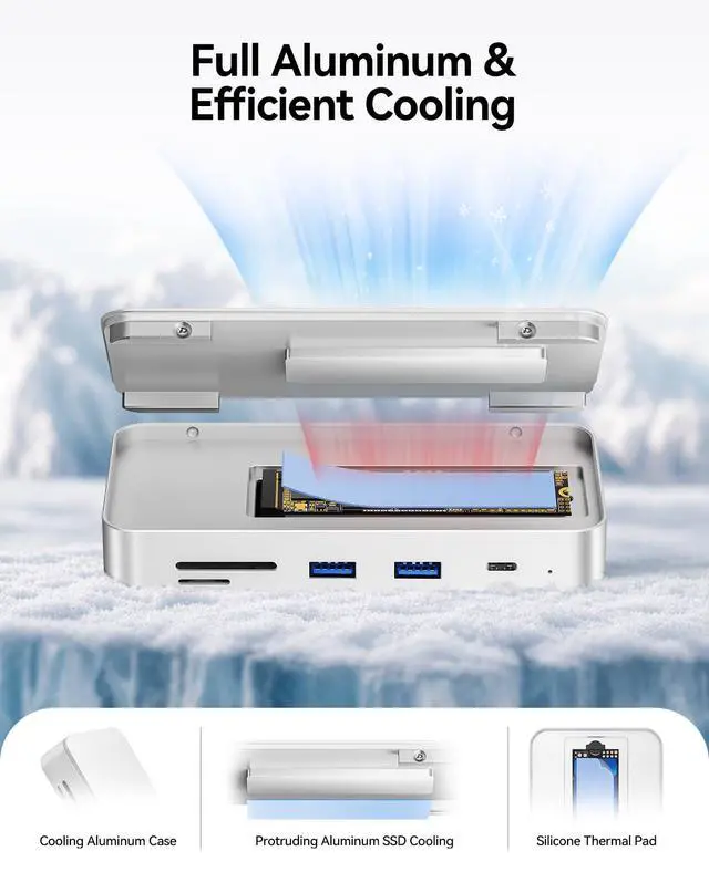 Alt view image 3 of 6 - 9-in-1 10Gbps USB C Hub with NVMe SSD Enclosure, Aluminum Cooling | NVMe Docking Station with 10Gbps USB-C/A, Gigabit Ethernet, SD/TF Reader, 100W PD for MacBook & Windows Laptops, DockPro D7