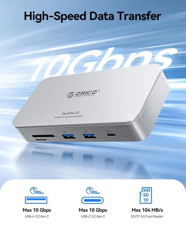 Alt view image 4 of 6 - 9-in-1 10Gbps USB C Hub with NVMe SSD Enclosure, Aluminum Cooling | NVMe Docking Station with 10Gbps USB-C/A, Gigabit Ethernet, SD/TF Reader, 100W PD for MacBook & Windows Laptops, DockPro D7