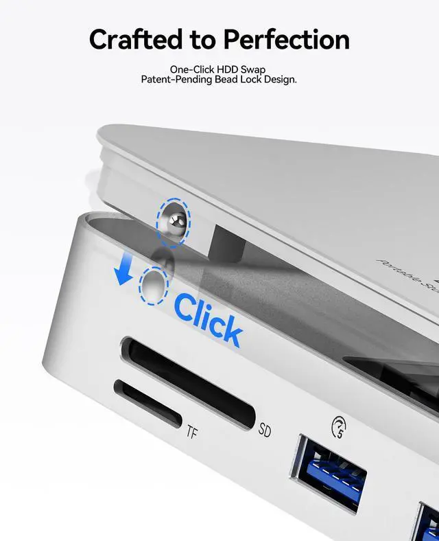 Alt view image 6 of 6 - 9-in-1 10Gbps USB C Hub with NVMe SSD Enclosure, Aluminum Cooling | NVMe Docking Station with 10Gbps USB-C/A, Gigabit Ethernet, SD/TF Reader, 100W PD for MacBook & Windows Laptops, DockPro D7
