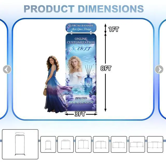 Alt view image 2 of 7 - Custom Tension Fabric Backdrop Display | Trade Show Booth Backdrop with Header | Step and Repeat HD Printed Portable Banner Stand for Trade Show Events Exhibition 3x8FT