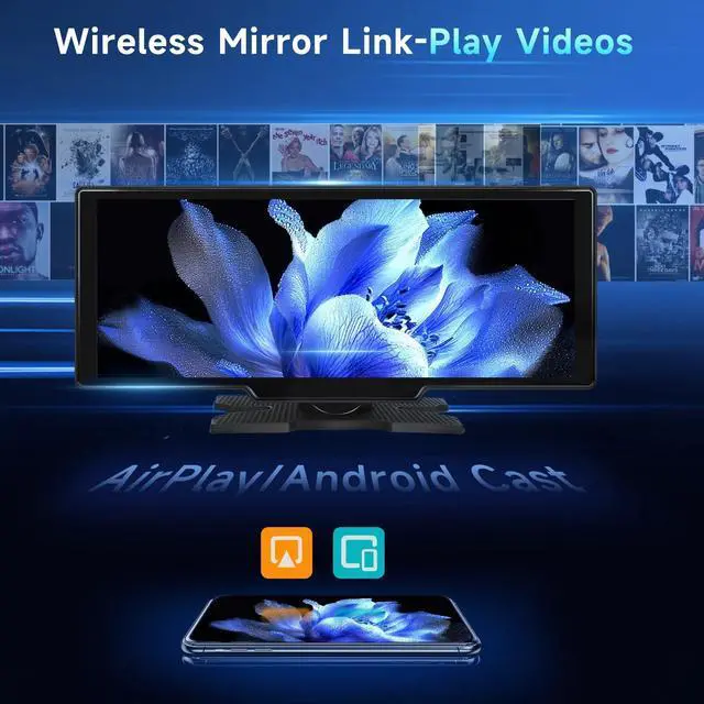 Alt view image 7 of 7 - 10.26" Wireless CarPlay Car Stereo with 1080P Backup Camera, Portable Car Radio with Wireless Android Auto, IPS Touchscreen, Voice Control, Bluetooth, CarPlay Navigation, AUX/FM