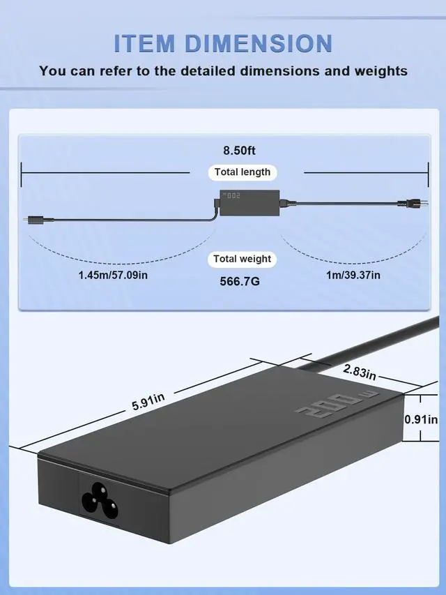 Alt view image 4 of 7 - 200W AC Charger Compatible with ASUS ROG Zephyrus G16 G14 GA605 GU605 GA403 Flow Z13 GZ302EA V16 V3607 TUF Gaming A14 FA401UV FA401UU FA401WU FA401WV FA401KM Laptop Power Adapter