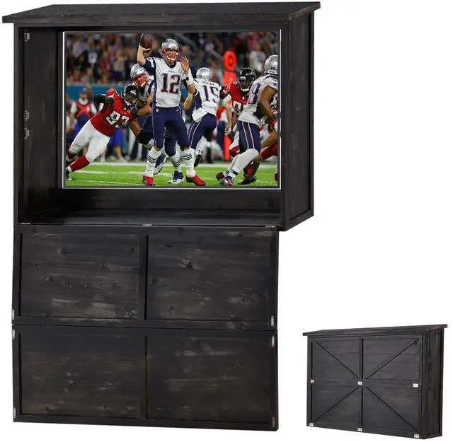 Main image of Hard Outdoor TV Cover 32 to 44 inch, Solid Wood Weatherproof TV Enclosure with Mount for Outside Flat Screen and TV