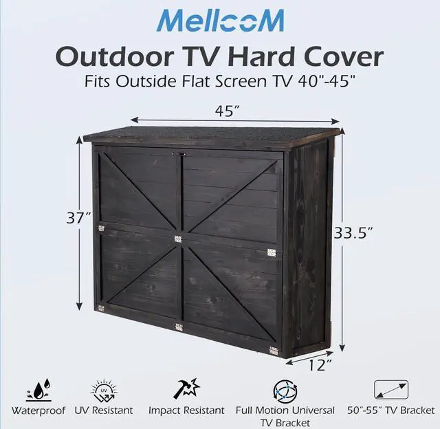Alt view image 2 of 7 - Hard Outdoor TV Cover 32 to 44 inch, Solid Wood Weatherproof TV Enclosure with Mount for Outside Flat Screen and TV