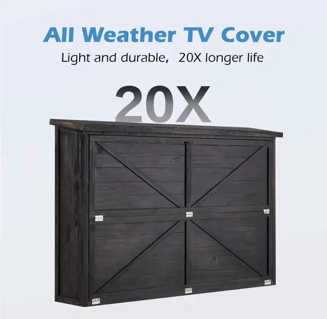 Alt view image 3 of 7 - Hard Outdoor TV Cover 32 to 44 inch, Solid Wood Weatherproof TV Enclosure with Mount for Outside Flat Screen and TV