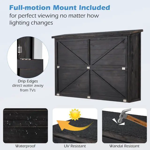 Alt view image 4 of 7 - Hard Outdoor TV Cover 32 to 44 inch, Solid Wood Weatherproof TV Enclosure with Mount for Outside Flat Screen and TV