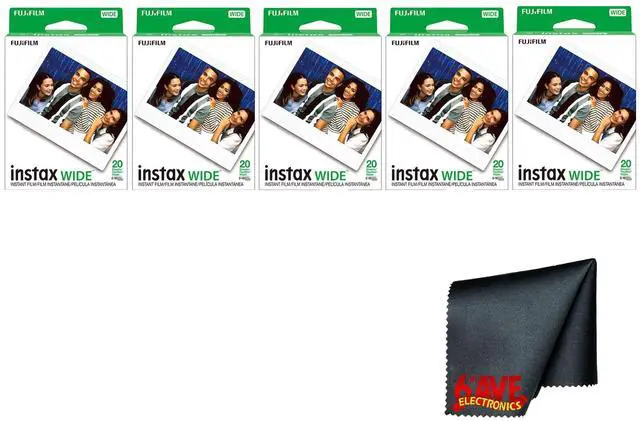 Main image of INSTAX Wide Film 100 Exposures Bundle | For Instant Photos, Scrapbooks & Sharing | Includes Cleaning Cloth