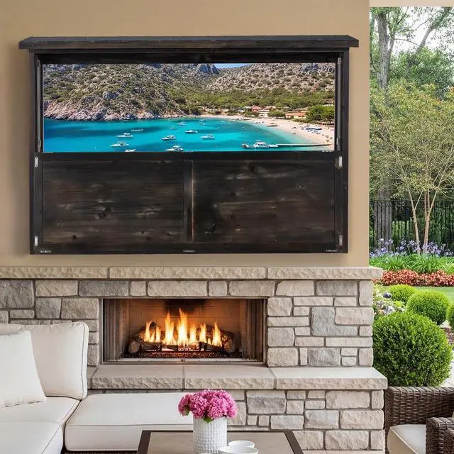 Alt view image 7 of 7 - Hard Outdoor TV Cover 32 to 44 inch, Solid Wood Weatherproof TV Enclosure with Mount for Outside Flat Screen and TV