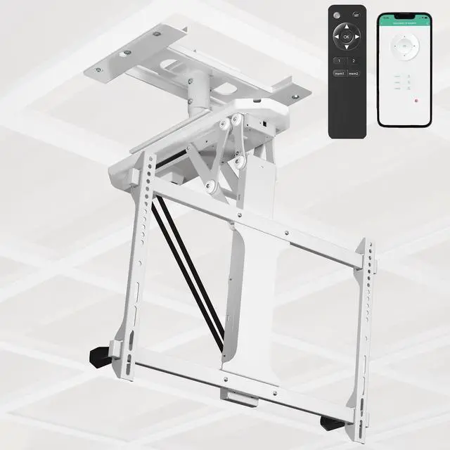 Main image of Drop Ceiling Electric TV Mount for 32 to 70 inch Screens, Flip Down Motorized VESA Bracket, Holds TVs up to 77 lbs, App and Voice Control, White, MOUNT-KIT-FD70W1C