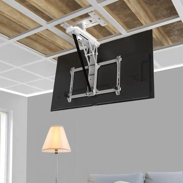 Alt view image 3 of 6 - Drop Ceiling Electric TV Mount for 32 to 70 inch Screens, Flip Down Motorized VESA Bracket, Holds TVs up to 77 lbs, App and Voice Control, White, MOUNT-KIT-FD70W1C