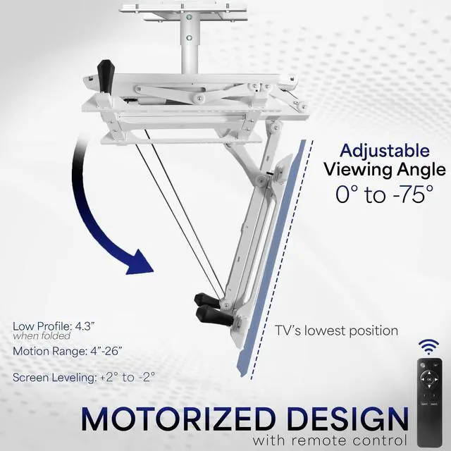 Alt view image 5 of 6 - Drop Ceiling Electric TV Mount for 32 to 70 inch Screens, Flip Down Motorized VESA Bracket, Holds TVs up to 77 lbs, App and Voice Control, White, MOUNT-KIT-FD70W1C