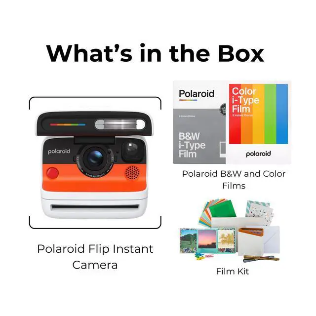 Alt view image 6 of 7 - Flip Instant Camera Bundle (White) | Sonar Autofocus, Color B&W Film for i-Type, Retro Design, (4 items)