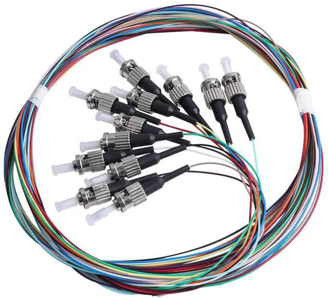 Main image of 12 Strand ST/UPC Fiber Optic Pigtail, 1.5Meter(4.9Ft) 9/125 Color Coded Singlemode ST Fiber Pigtail for Networks Communication System