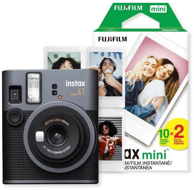 Main image of Instax Mini 41 Black Instant Camera Bundle | Intax Twin 20 Exposure Pack, Sleek Design, Selfie Mirror