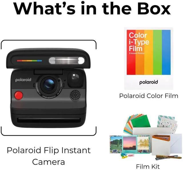 Alt view image 6 of 7 - Flip Instant Camera Bundle (Black) | Color Film for i-Type 8 Exposures, Sonar Autofocus, Retro Design, (3 items)