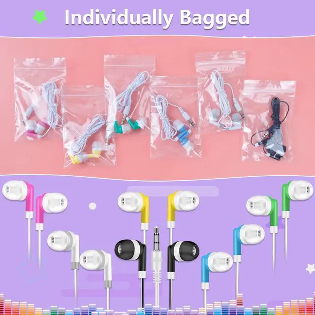 Alt view image 7 of 7 - Kids Bulk Earbuds Headphones 50 Pack for Classroom School Students | Wholesale Wired Earphones with 3.5 mm Jack Multi Colored for Computer Chromebook Laptop PC